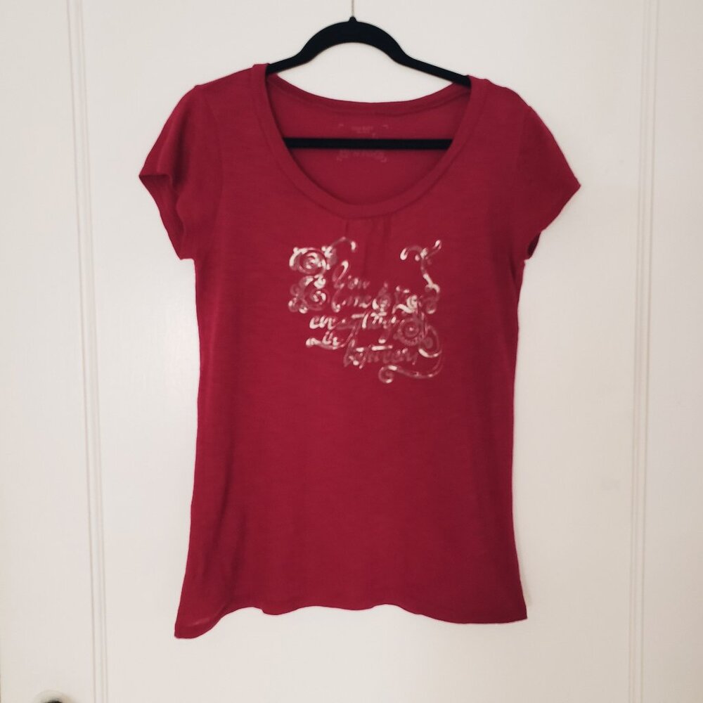 Old Navy Vintage Y2K Graphic Tee Dark Pink Short Sleeve T-Shirt Women's Size L